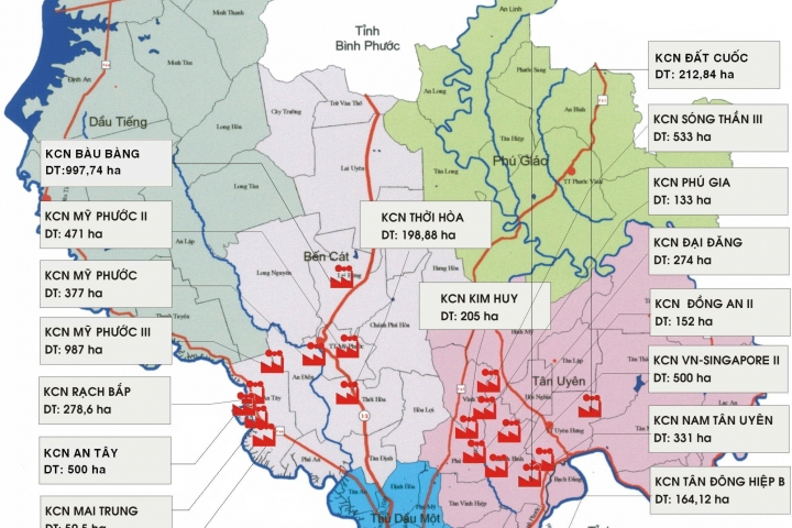 Bản đồ điều chỉnh quy hoạch các khu công nghiệp ở Bình Dương