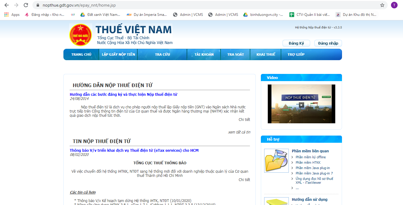 Giao diện website chính thức của tổng cục thuế
