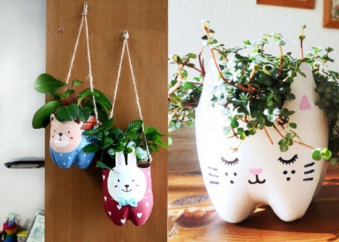 Tái chế chai nhựa làm chậu cây