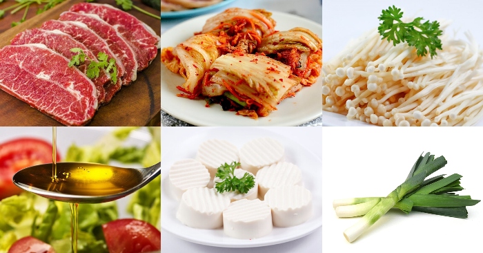 Nguyên liệu nấu canh kim chi thịt bò