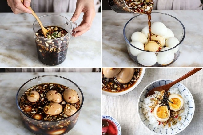 Các thao tác làm trứng ngâm nước tương