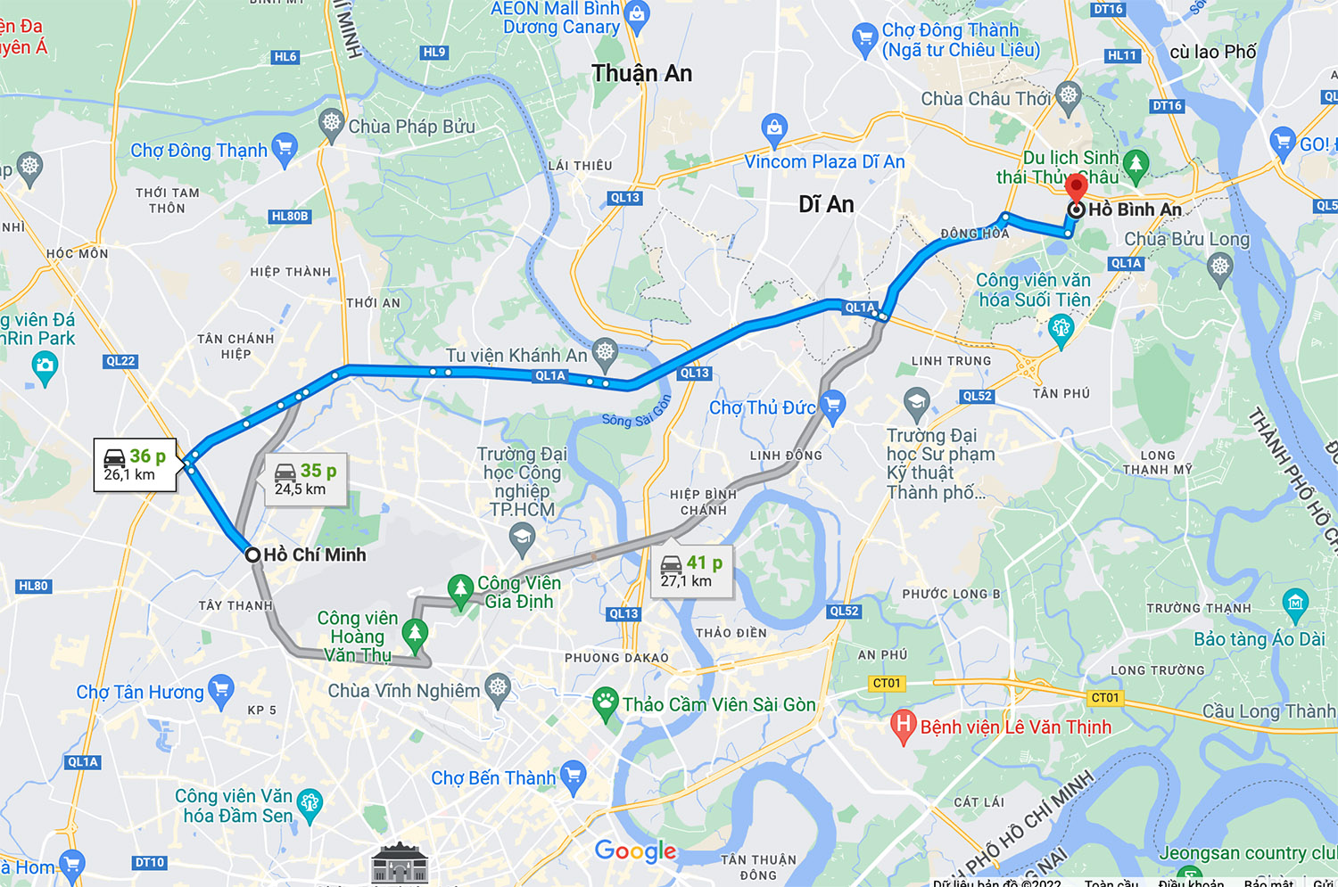 Hướng dẫn cách di chuyển đến Hồ Bình An